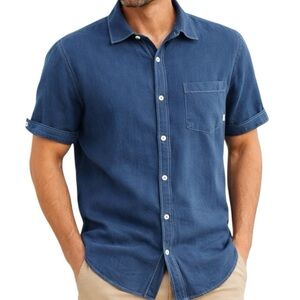 True Measure.Linen Tencel
Button Down Shirt Men XL Blue
Lightweight Summer